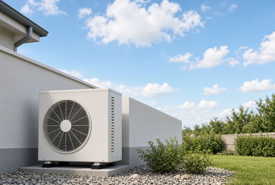 Outdoor air conditioning unit beside a house